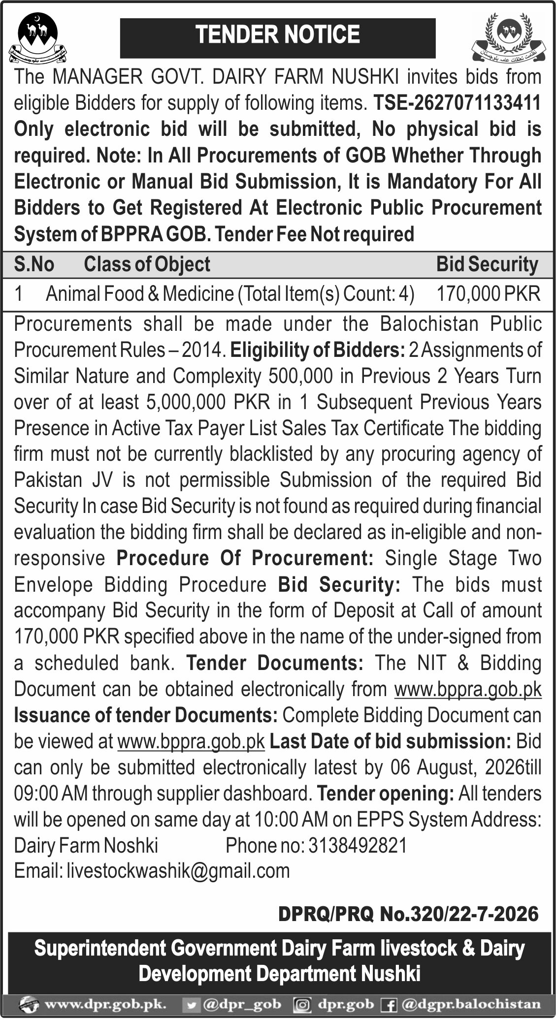 Government of Balochistan Tenders and Jobs, July – 23 – 2026 Government of Balochistan Tenders and Jobs, July – 23 – 2026